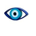 Handcrafted blue quilled paper Evil Eye magnet made from rolled paper strips with waterproof protective finish, displayed on a neutral background.