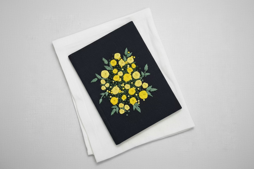 Handmade Embroidered Floral Journal | The Bouquet | Navy