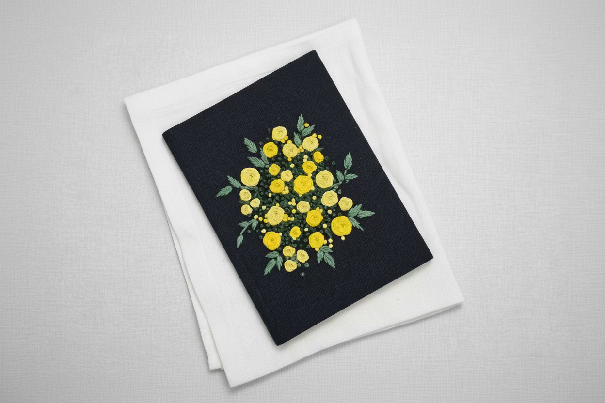 Handmade Embroidered Floral Journal | The Bouquet | Navy