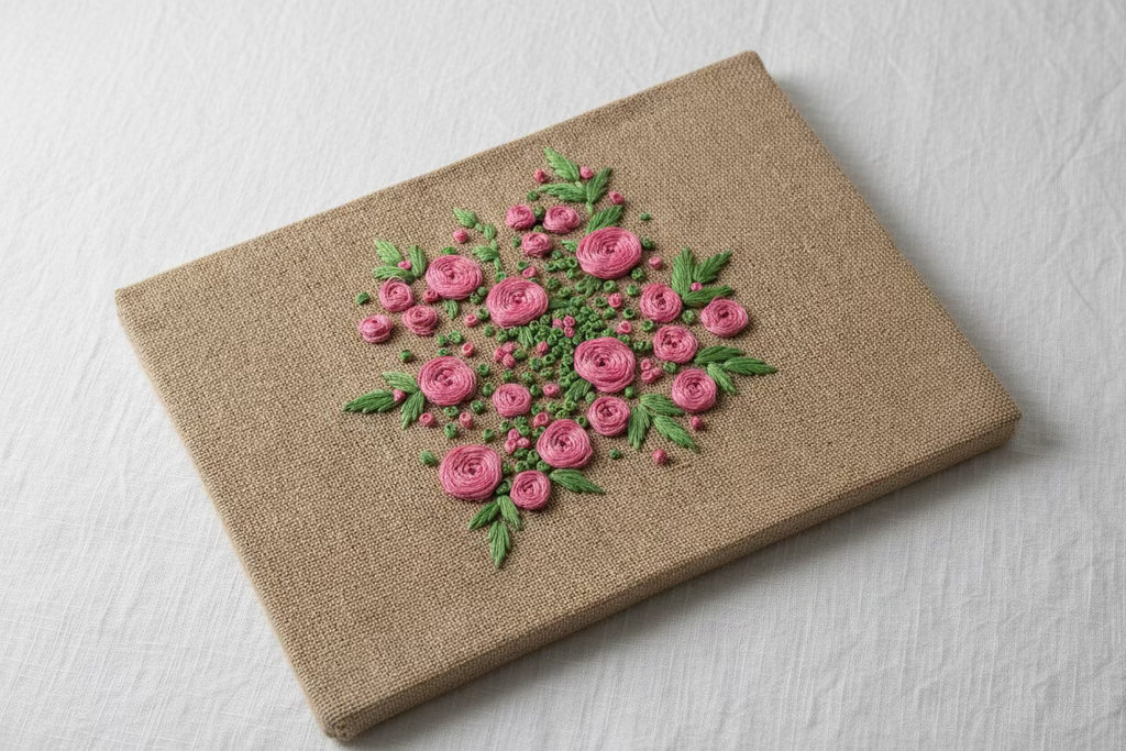 Handmade Embroidered Floral Journal | The Bouquet | Natural Hessian