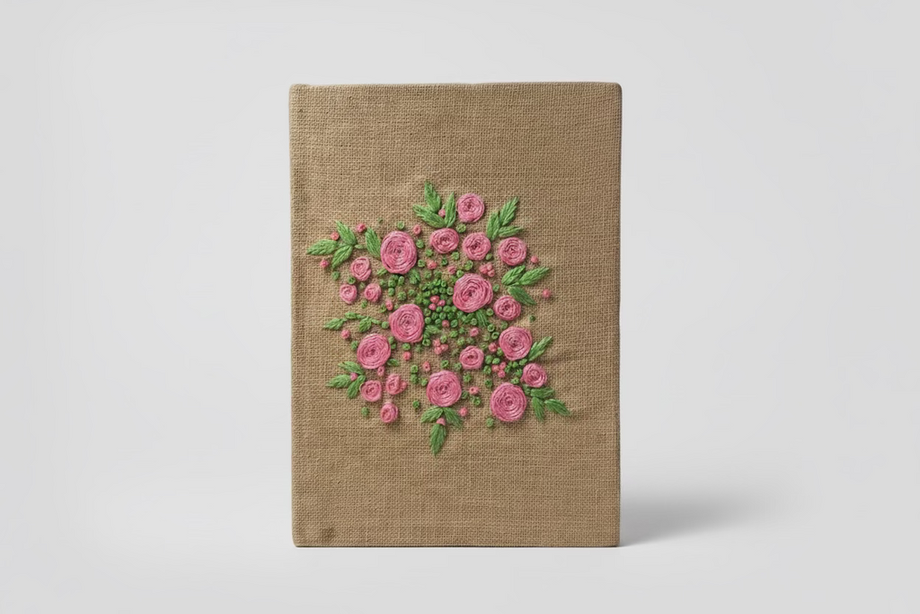 Handmade Embroidered Floral Journal | The Bouquet | Natural Hessian