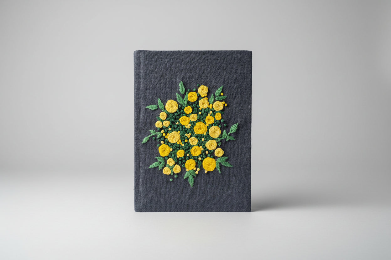 Handmade Embroidered Floral Journal | The Bouquet | Navy