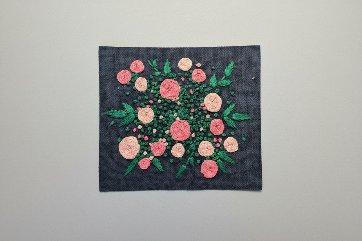 Handmade Embroidered Floral Journal | The Bouquet | Navy
