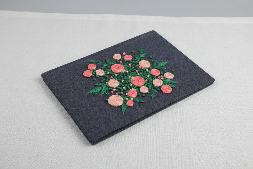 Handmade Embroidered Floral Journal | The Bouquet | Navy