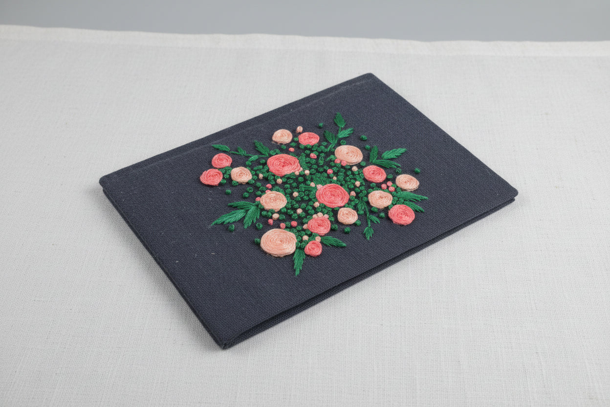 Handmade Embroidered Floral Journal | The Bouquet | Navy