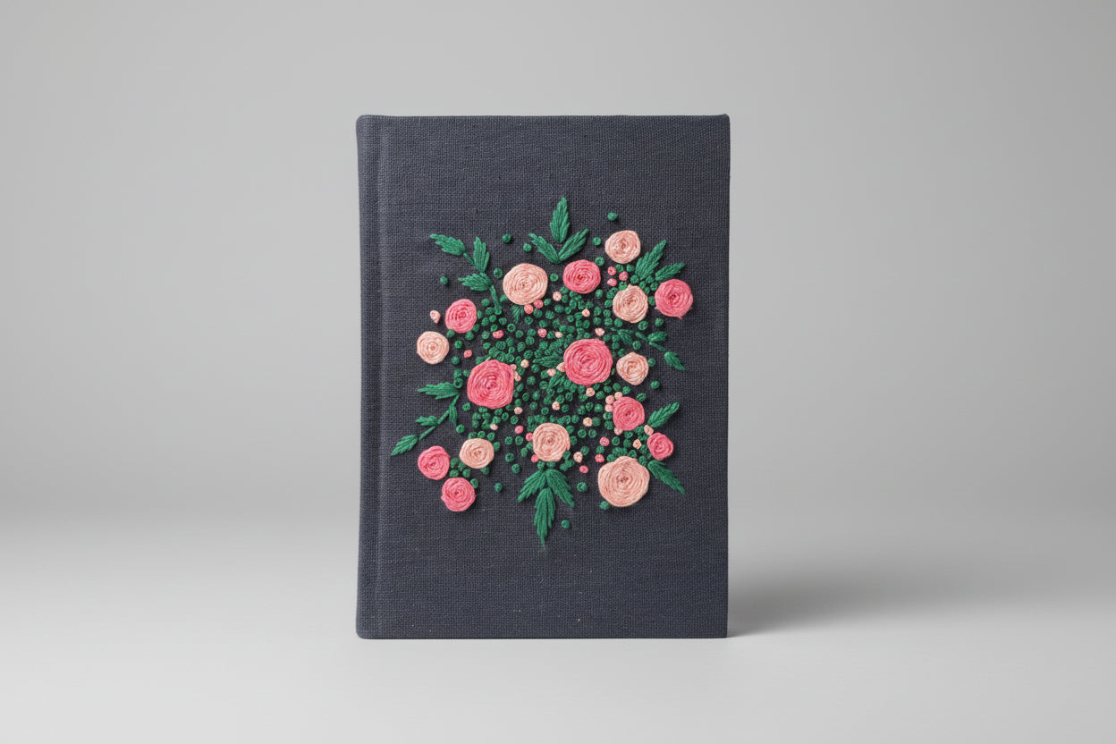 Handmade Embroidered Floral Journal | The Bouquet | Navy