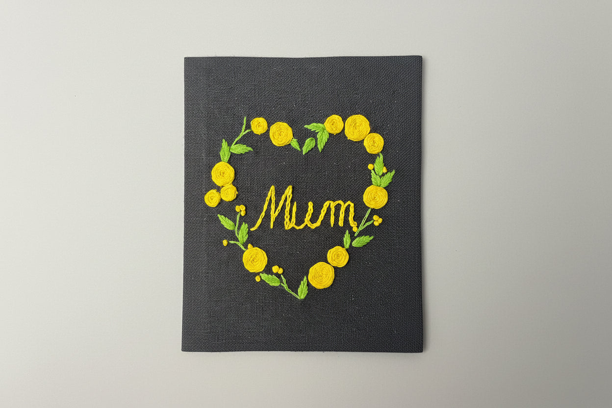 Handmade Embroidered 'Mum' Journal | Floral Heart | Navy