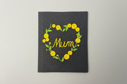 Handmade Embroidered 'Mum' Journal | Floral Heart | Navy
