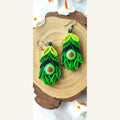 Avocado Green handmade peacock feather paper quilling earrings