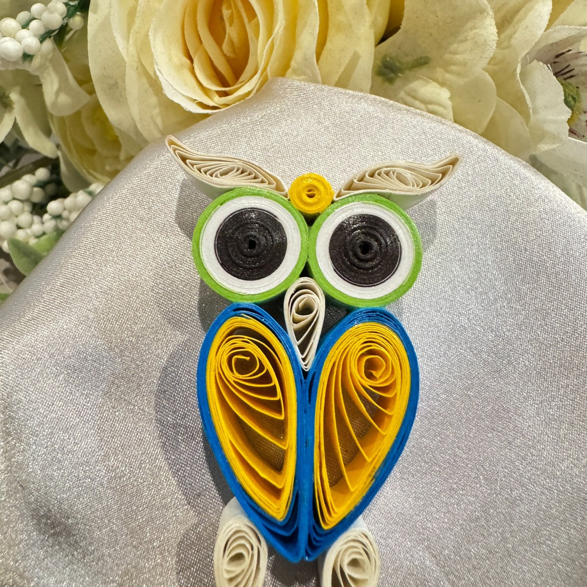 Coastal Blue handmade paper quilled owl fridge magnet