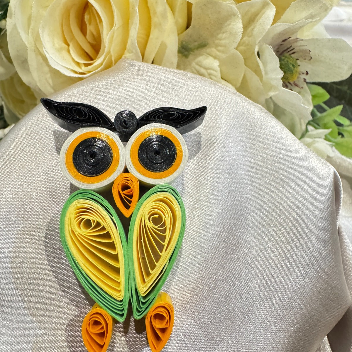 Meadow Gold handmade paper quilled owl fridge magnet