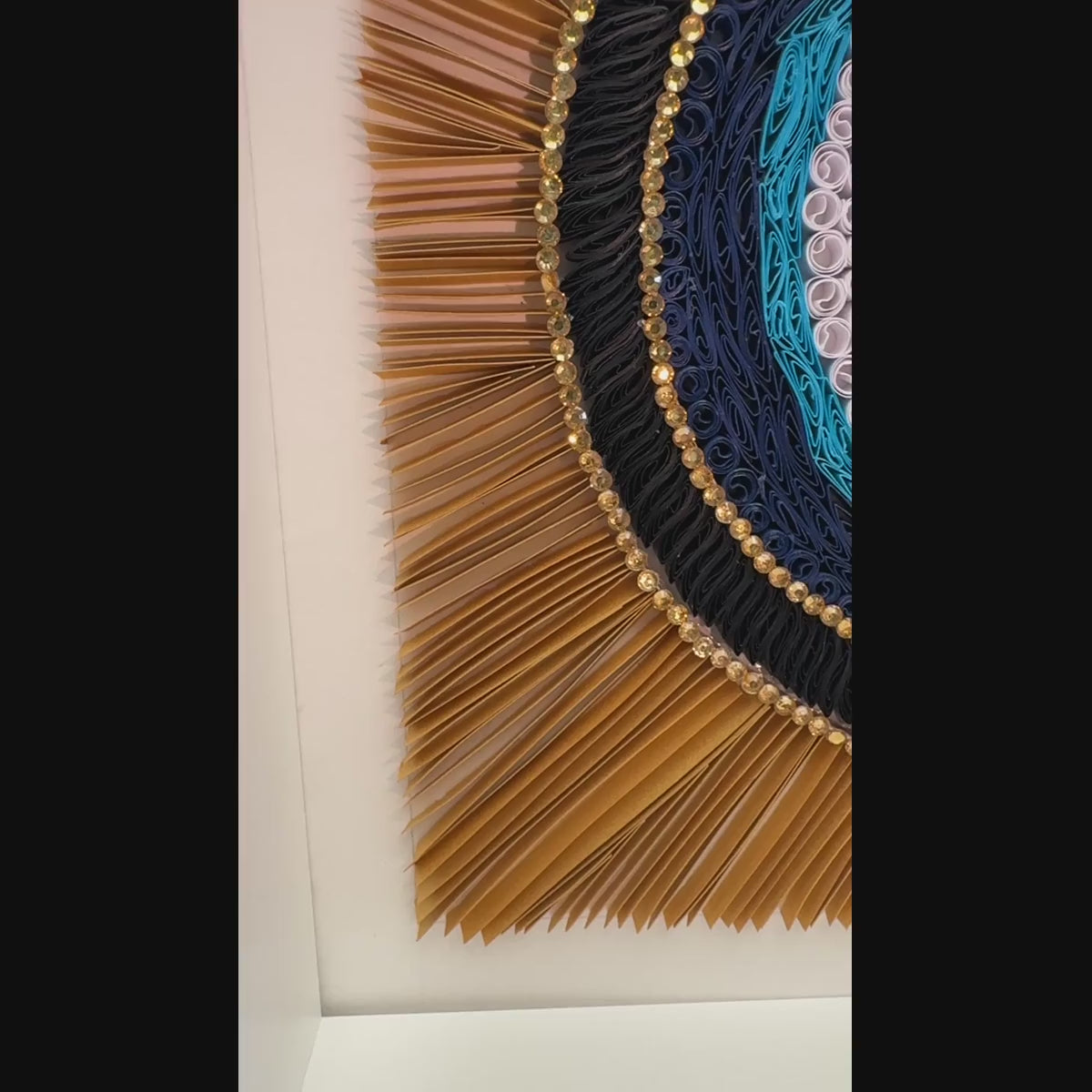 The Mindful Helix handcrafted evil eye Nazar paper quilling wall art in navy, turquoise, white and gold