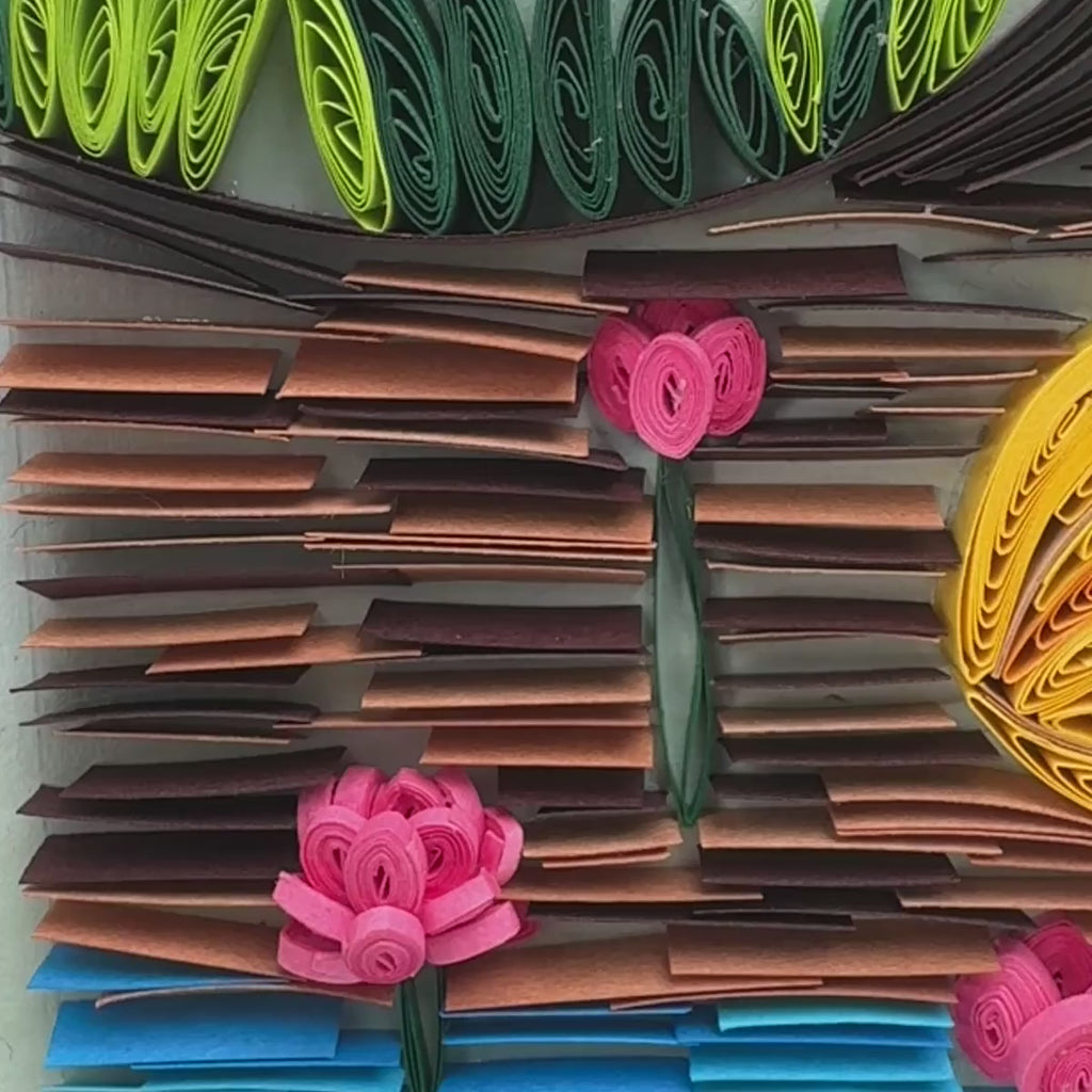 Square detail video of the handcrafted Tree of Life Buddha paper quilling artwork