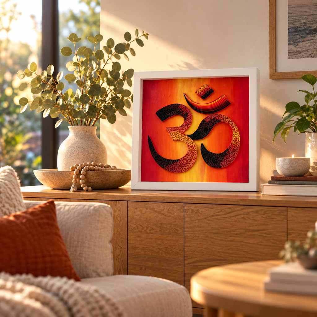 Twilight Tranquility paper quilling OM artwork styled in a warm modern family home