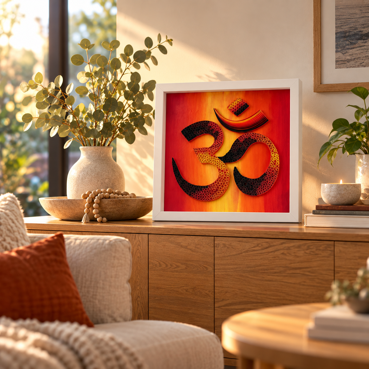 Twilight Tranquility paper quilling OM artwork styled in a warm modern family home
