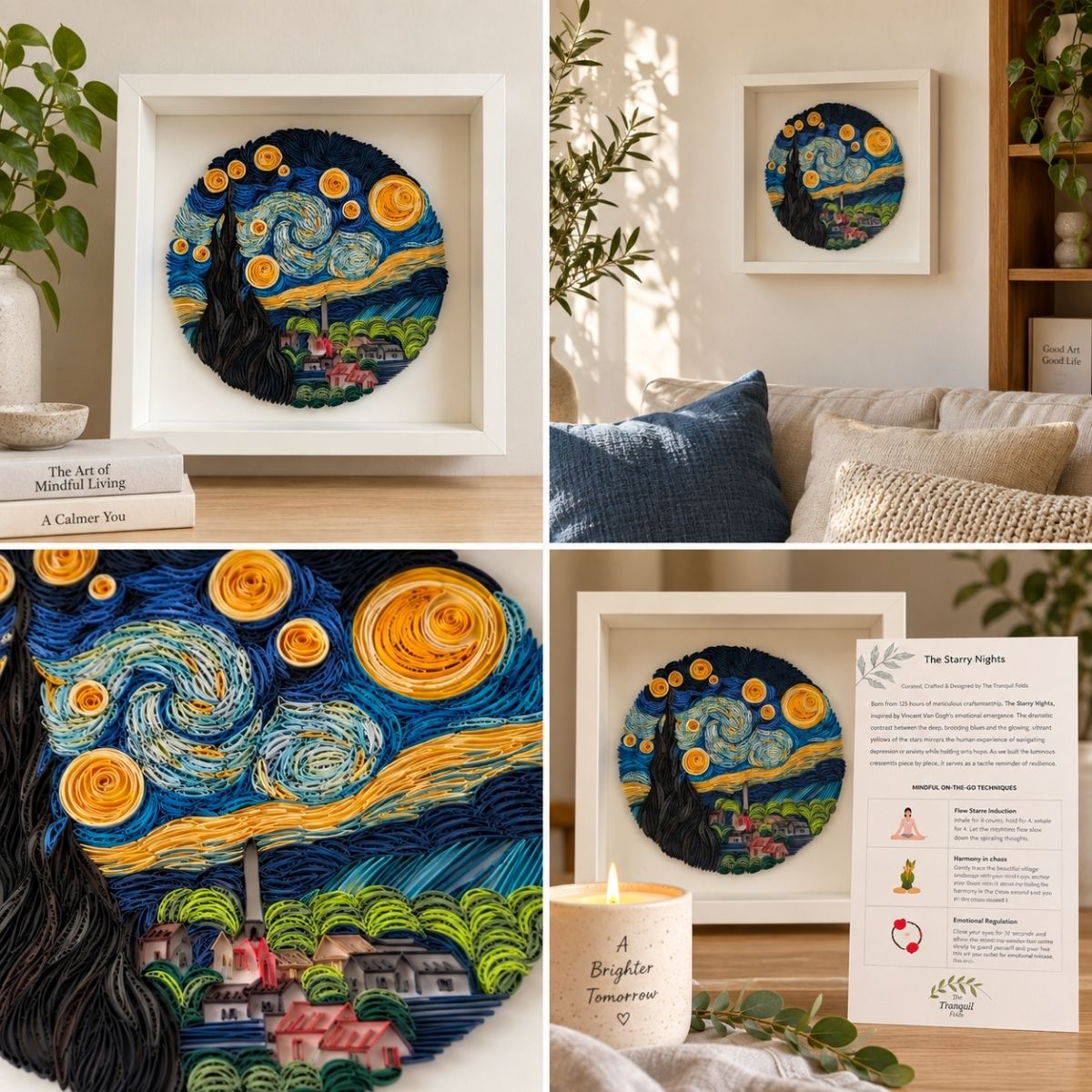 Van Gogh Starry Night Paper Quilling Wall Art | Framed Starry Night Decor | Art Lover Gift